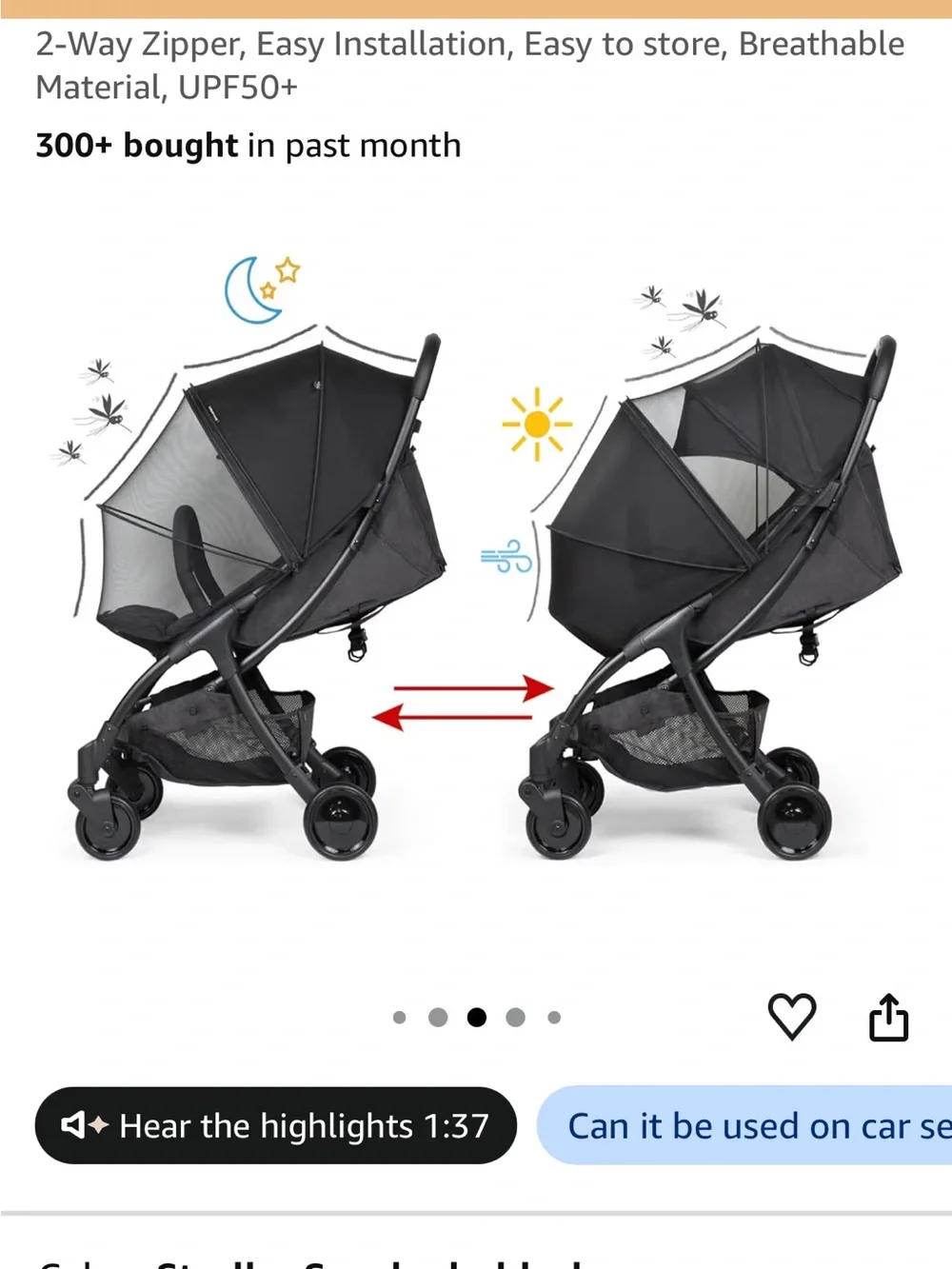 Universal Stroller Sun Shade Cover & Mosquito Net